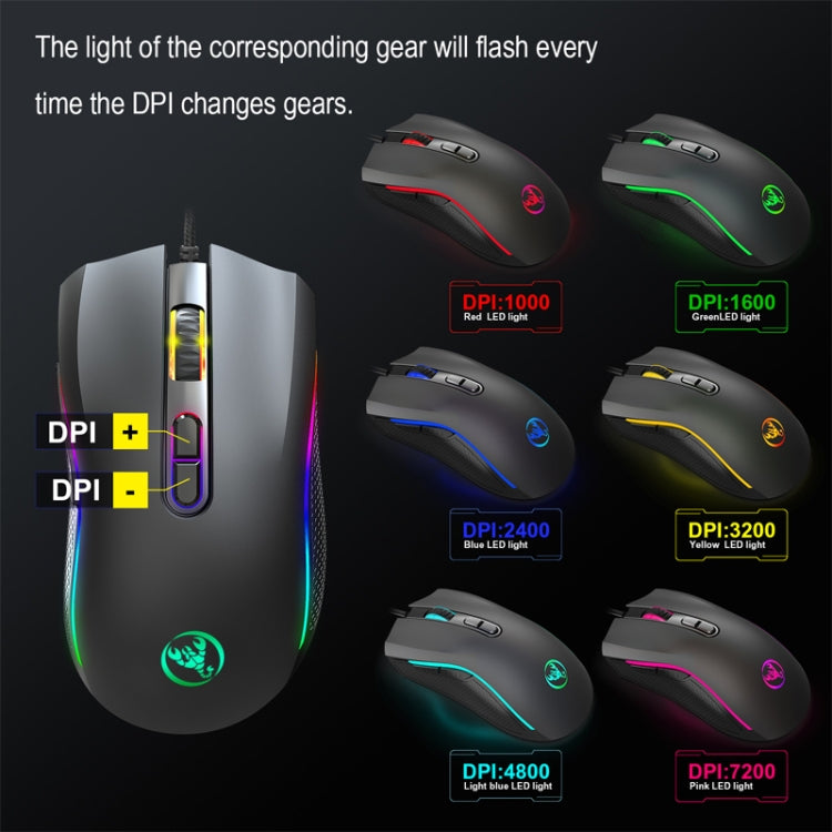 HXSJ A869 Type-C 7200dpi 6-modes Adjustable 7-keys RGB Light Wired Game Mouse - Wired Mice by HXSJ | Online Shopping UK | buy2fix