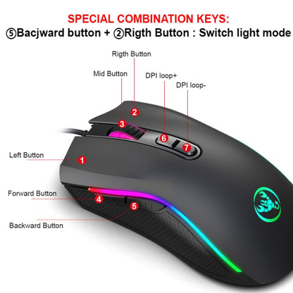 HXSJ A869 Type-C 7200dpi 6-modes Adjustable 7-keys RGB Light Wired Game Mouse - Wired Mice by HXSJ | Online Shopping UK | buy2fix