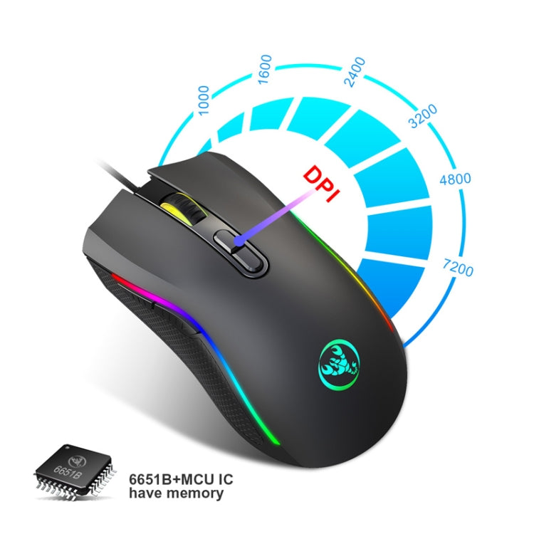 HXSJ A869 Type-C 7200dpi 6-modes Adjustable 7-keys RGB Light Wired Game Mouse - Wired Mice by HXSJ | Online Shopping UK | buy2fix