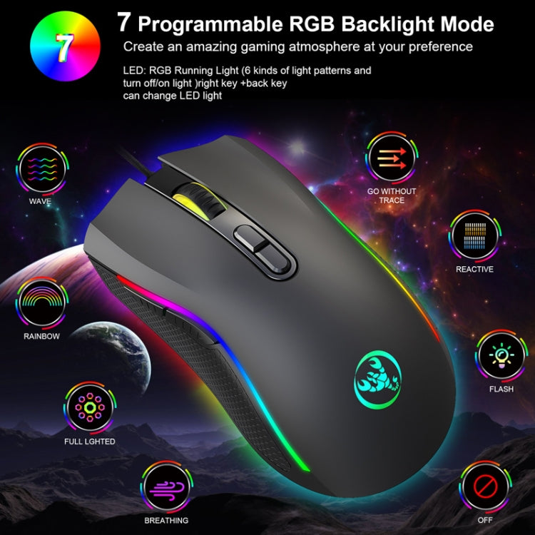 HXSJ A869 Type-C 7200dpi 6-modes Adjustable 7-keys RGB Light Wired Game Mouse - Wired Mice by HXSJ | Online Shopping UK | buy2fix