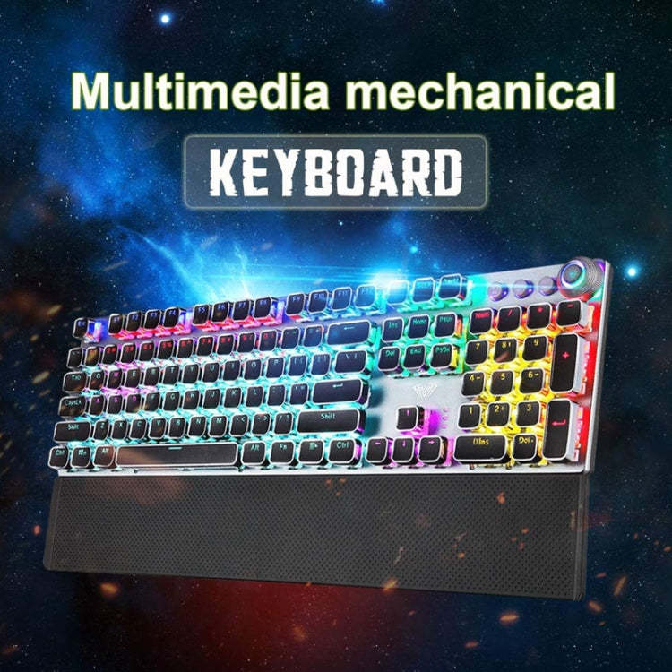 AULA F2088 108 Keys Mixed Light Plating Punk Mechanical Blue Switch Wired USB Gaming Keyboard with Metal Button(Silver) - Wired Keyboard by AULA | Online Shopping UK | buy2fix