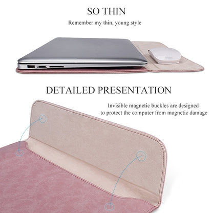 PU01S PU Leather Horizontal Invisible Magnetic Buckle Laptop Inner Bag for 15.4 inch laptops, with Small Bag (Pink) - 15 inch by buy2fix | Online Shopping UK | buy2fix