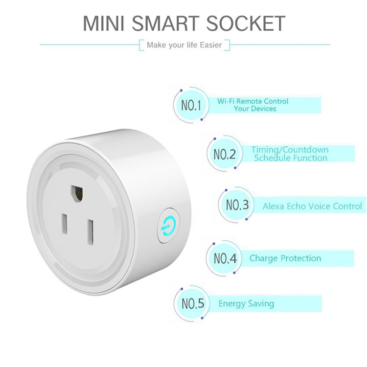 10A Round Shape WiFi Mini Plug APP Remote Control Timing Smart Socket Works with Alexa & Google Home, AC 100-240V, US Plug - Smart Socket by buy2fix | Online Shopping UK | buy2fix