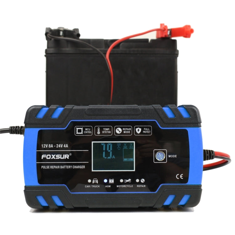 FOXSUR 12V-24V Car Motorcycle Truck Repair Battery Charger AGM Charger, US Plug (Blue) - Battery Charger by FOXSUR | Online Shopping UK | buy2fix