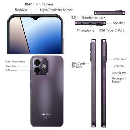 [HK Warehouse] Ulefone Note 16 Pro, 4GB+128GB, Dual Back Cameras, Face ID & Side Fingerprint Identification, 4400mAh Battery, 6.52 inch Android 13 Unisoc T606 Octa Core up to 1.6GHz, Network: 4G, Dual SIM, OTG (Purple) - Ulefone by Ulefone | Online Shopping UK | buy2fix