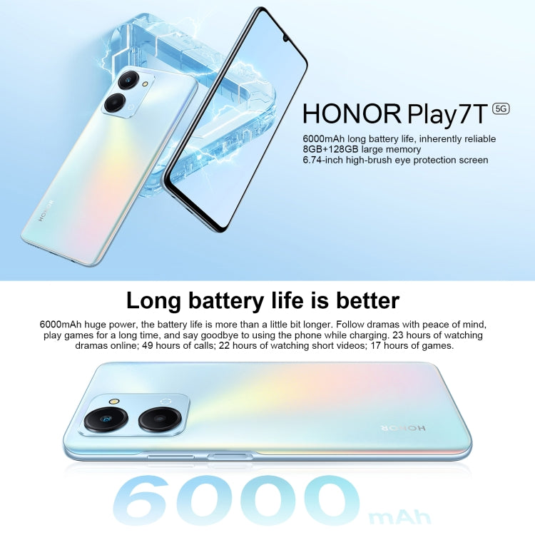 Honor Play7T RKY-AN10, 50MP Camera, 8GB+128GB, China Version, Dual Back Cameras, Side Fingerprint Identification, 6000mAh Battery, 6.74inch Magic UI 6.1 / Android 12  Dimensity 6020 Octa Core, Network: 5G, OTG, Not Support Google Play (Blue) - Honor by Huawei | Online Shopping UK | buy2fix