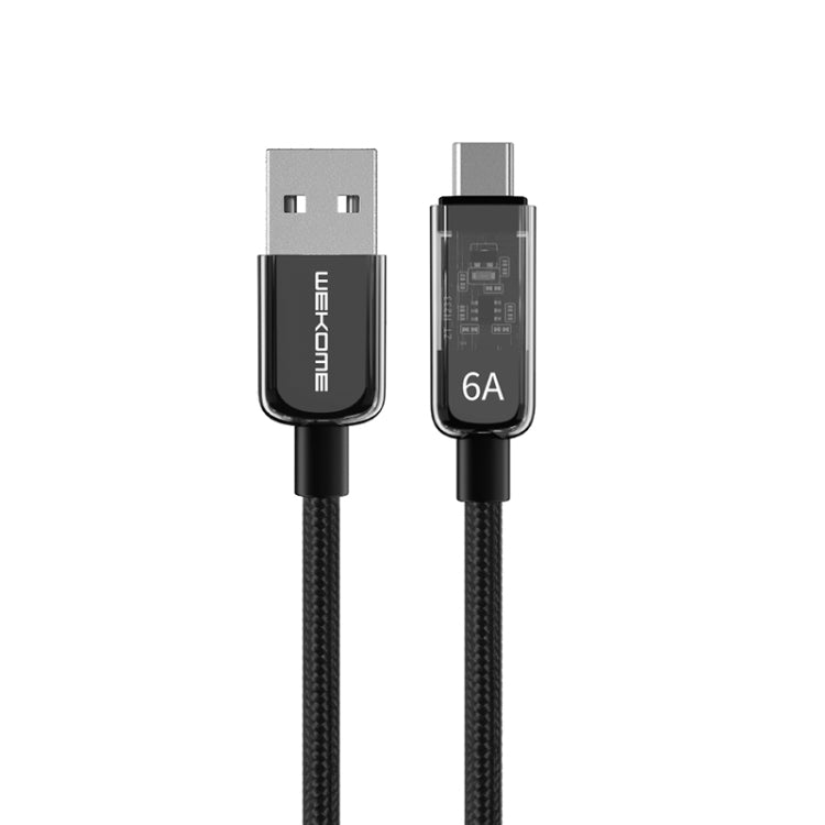 WK WDC-180 6A Pioneer Series USB to USB-C/Type-C Transparent Fast Charge Data Cable, Length: 1m(Black) -  by WK | Online Shopping UK | buy2fix