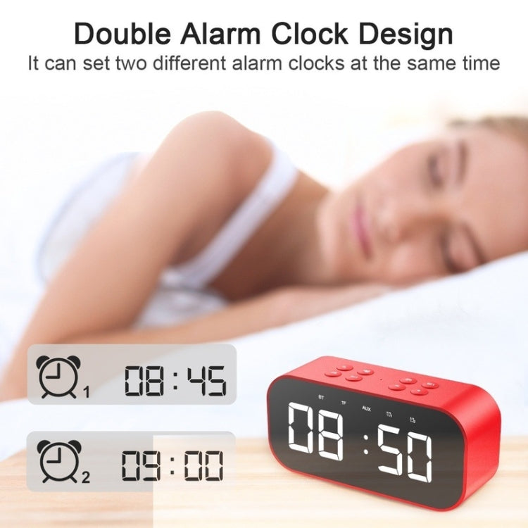 AEC BT501 Bluetooth 5.0 Mini Speaker with LED & Alarm Clock & Clock & Mirror, Support 32G TF Card(Red) - Mini Speaker by AEC | Online Shopping UK | buy2fix