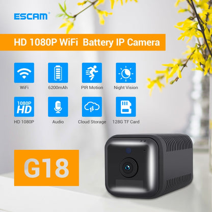 ESCAM G18 1080P Full HD Rechargeable Battery WiFi IP Camera, Support Night Vision / PIR Motion Detection / TF Card / Two Way Audio (Black) - Security by ESCAM | Online Shopping UK | buy2fix