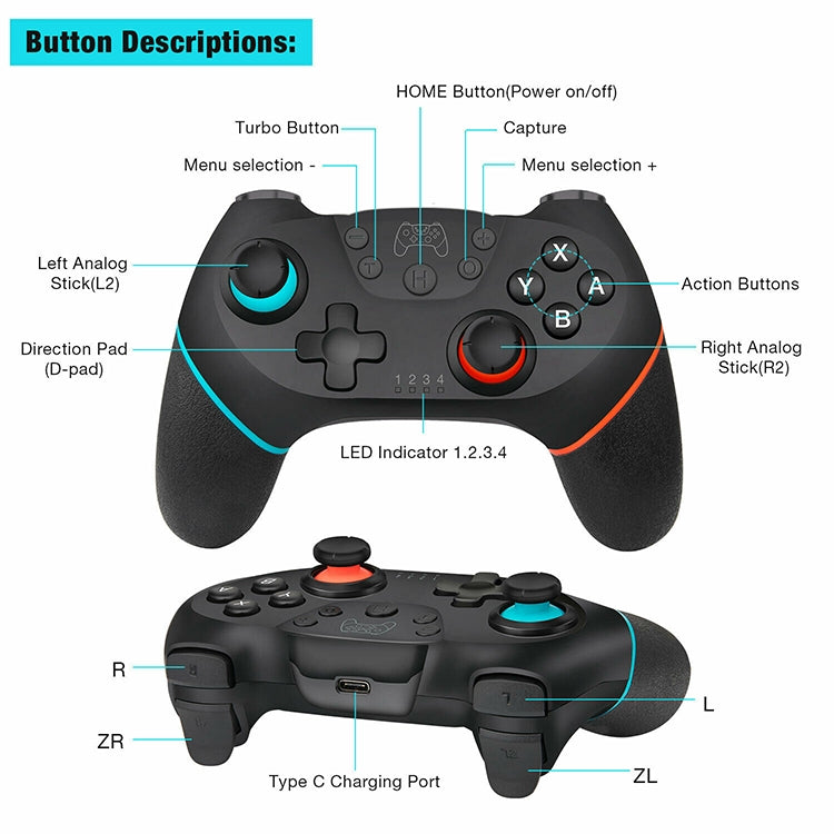 Bluetooth Joypad Gamepad Game Controller for Switch Pro - Gamepads by buy2fix | Online Shopping UK | buy2fix