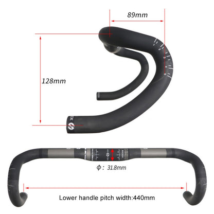 TOSEEK Full Carbon Fiber Road Bike Bent Handlebar Groove Outside Line Handle, Size: 440mm (UD Black) - Outdoor & Sports by buy2fix | Online Shopping UK | buy2fix