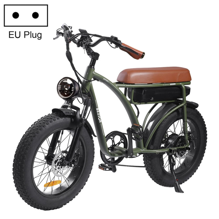 BEZIOR XF001 1000W 48V 12.5AH Retro Electric Bicycle with LCD Digital Display & 20 inch Tires, EU Plug(Army Green) - Electric Bicycles by BEZIOR | Online Shopping UK | buy2fix