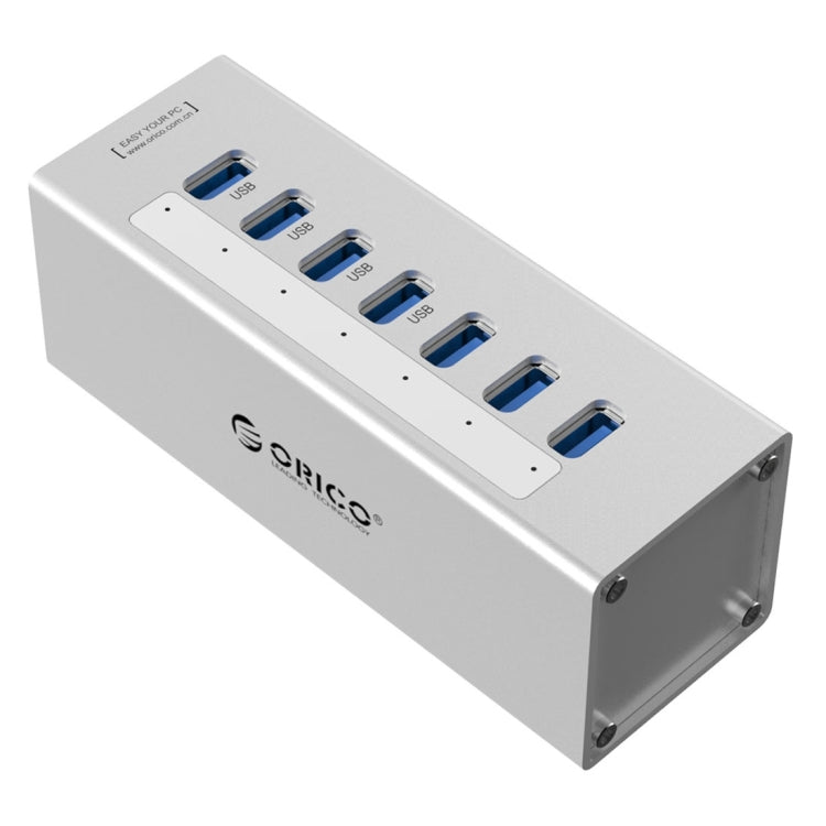 ORICO A3H7 Aluminum High Speed 7 Ports USB 3.0 HUB with 12V/2.5A Power Supply for Laptops(Silver) - USB 3.0 HUB by ORICO | Online Shopping UK | buy2fix