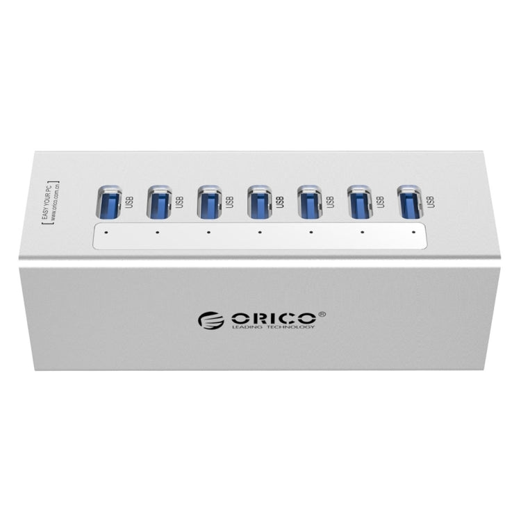 ORICO A3H7 Aluminum High Speed 7 Ports USB 3.0 HUB with 12V/2.5A Power Supply for Laptops(Silver) - USB 3.0 HUB by ORICO | Online Shopping UK | buy2fix