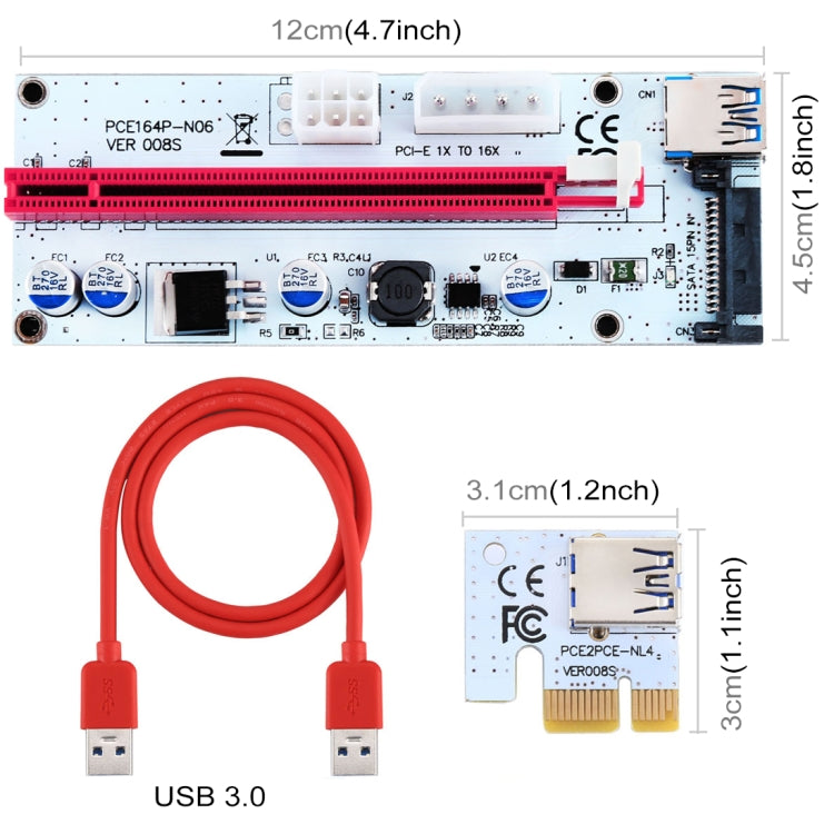 PCE164P-N06 VER008S USB 3.0 PCI-E Express 1x to 16x PCI-E Extender Riser Card Adapter 15 Pin SATA Power 6 Pin + 4 Pin Power Supply Port with 60cm USB Cable(Red) -  by buy2fix | Online Shopping UK | buy2fix