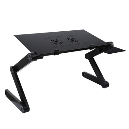 Portable 360 Degree Adjustable Foldable Aluminium Alloy Desk Stand with Double CPU Fans & Mouse Pad for Laptop / Notebook, Desk Size: 480mm x 260mm(Black) - Computer & Networking by buy2fix | Online Shopping UK | buy2fix