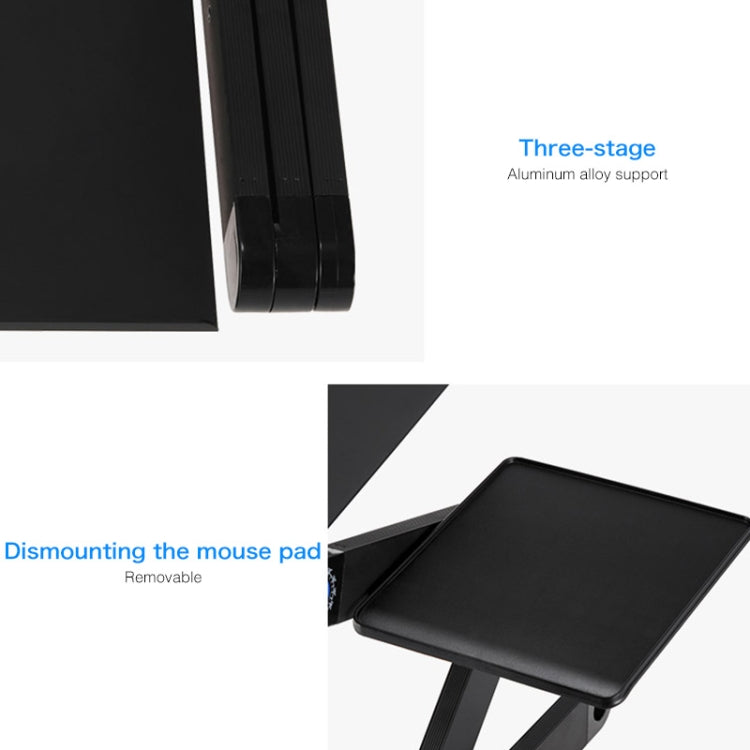 Portable 360 Degree Adjustable Foldable Aluminium Alloy Desk Stand with Double CPU Fans & Mouse Pad for Laptop / Notebook, Desk Size: 480mm x 260mm(Black) - Computer & Networking by buy2fix | Online Shopping UK | buy2fix