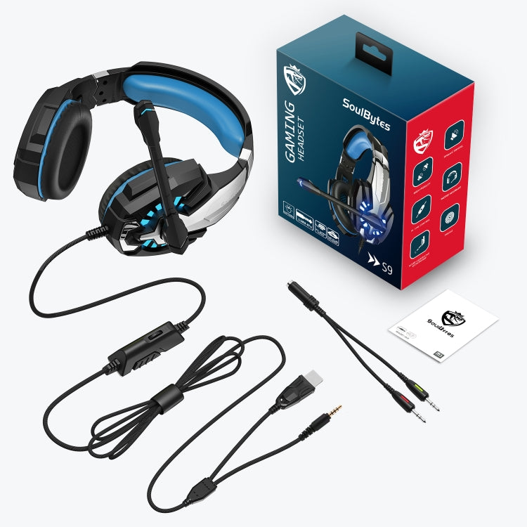 Soulbytes S9 USB + 3.5mm 4 Pin Adjustable LED Light Gaming Headset with Mic (Blue) - Multimedia Headset by Soulbytes | Online Shopping UK | buy2fix