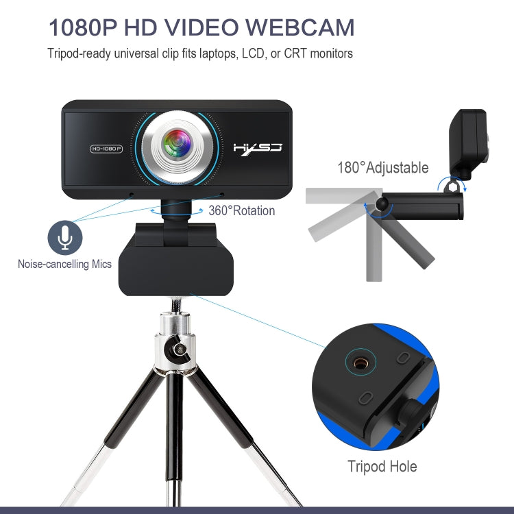 HXSJ S4 1080P Adjustable 180 Degree HD Manual Focus Video Webcam PC Camera with Microphone(Black) - Computer & Networking by HXSJ | Online Shopping UK | buy2fix