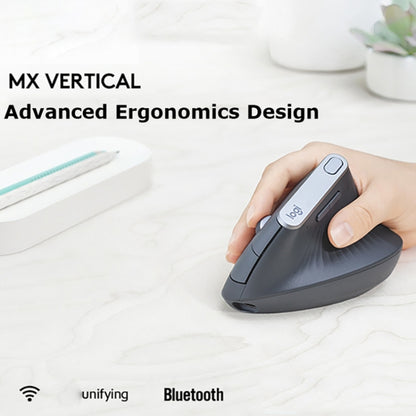 Logitech MX Vertical 4000DPI USB-C / Type-C + Unifying + Bluetooth Three-mode Ergonomic Wireless Vertical Optical Mouse (Black) - Wireless Mice by Logitech | Online Shopping UK | buy2fix