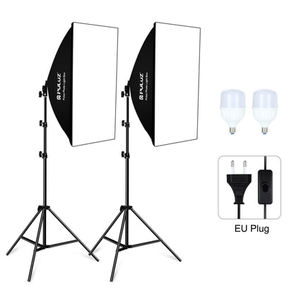 PULUZ Softbox Lighting Kit 2 PCS 50x70cm Professional Photo Studio Photography Light Equipment with 2 x E27 Socket Bulb Photography Lighting Kit(EU Plug) - Stand Bracket by PULUZ | Online Shopping UK | buy2fix