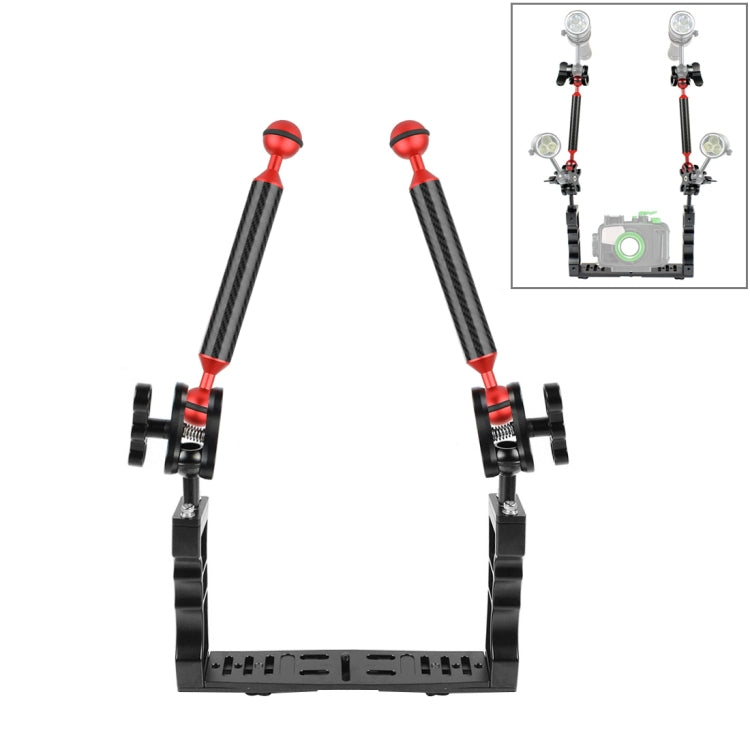 PULUZ Dual Handle Aluminium Tray Stabilizer with 2 x Dual Ball Aluminum Alloy Clamp & 2 x 7 inch Floating Arm for Underwater Camera Housings(Red) - Camera Accessories by PULUZ | Online Shopping UK | buy2fix