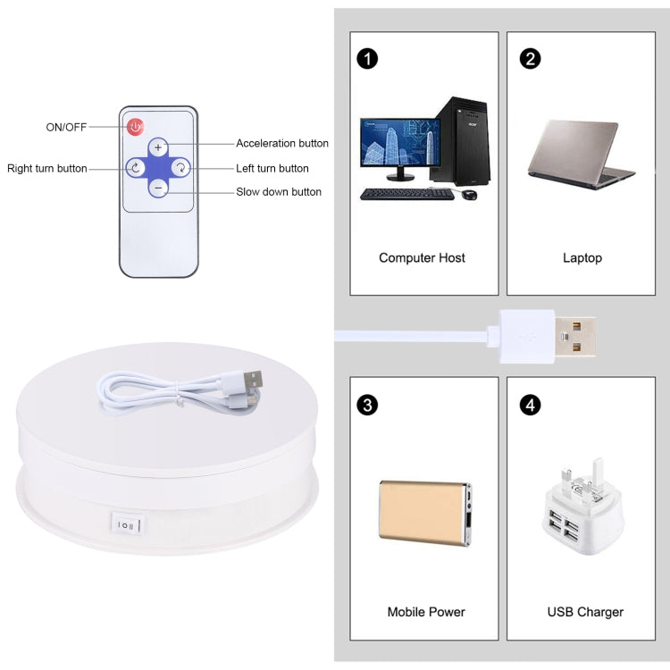 PULUZ 15cm Adjusting Speed Rotating Turntable Display Stand, Load: 3kg(White) -  by PULUZ | Online Shopping UK | buy2fix