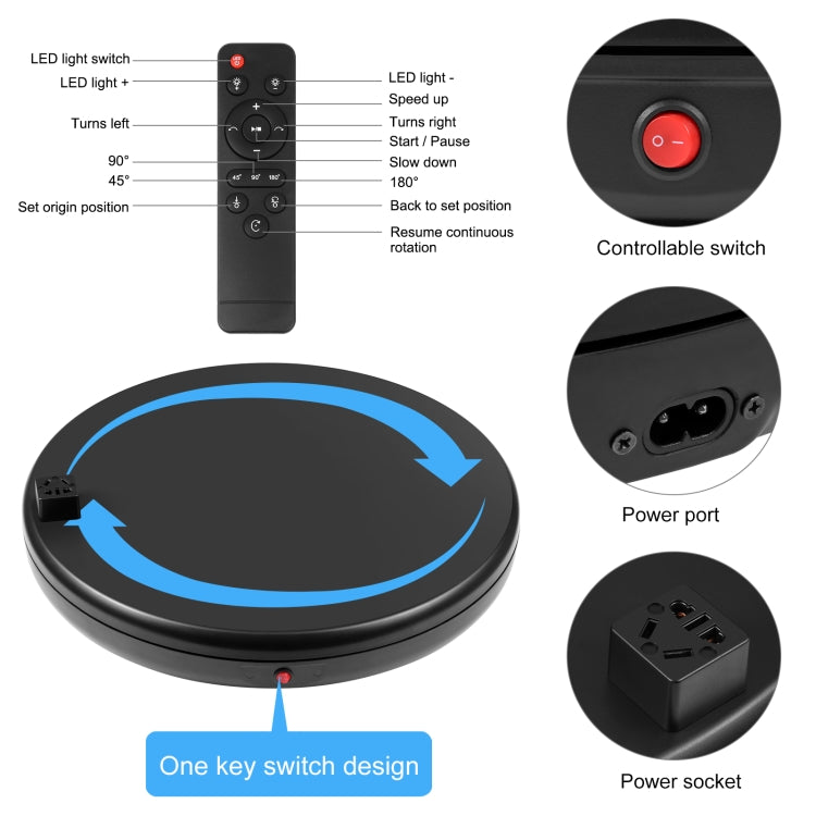 PULUZ 45cm Remote Control Adjusting Speed Rotating Turntable Display Stand with Power Socket, Black, Load 100kg(UK Plug) -  by PULUZ | Online Shopping UK | buy2fix