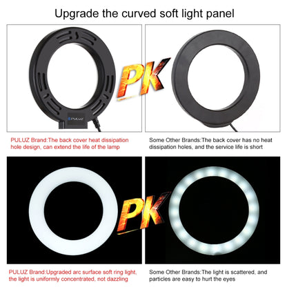 PULUZ Round Base Desktop Mount + 6.2 inch 3 Modes USB Dimmable LED Ring Vlogging Video Light, Adjustable Height: 18cm-28cm - Camera Accessories by PULUZ | Online Shopping UK | buy2fix