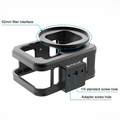 PULUZ for GoPro Hero11 Black / HERO10 Black / HERO9 Black Thin Housing Shell CNC Aluminum Alloy Protective Cage with Insurance Frame & 52mm UV Lens(Black) - DJI & GoPro Accessories by PULUZ | Online Shopping UK | buy2fix