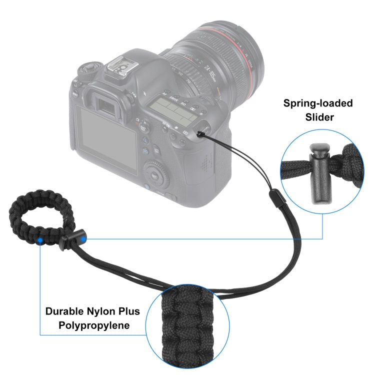 PULUZ Braided Sport Anti-lost Camera Adjustable Wrist Strap (Black) - DJI & GoPro Accessories by PULUZ | Online Shopping UK | buy2fix