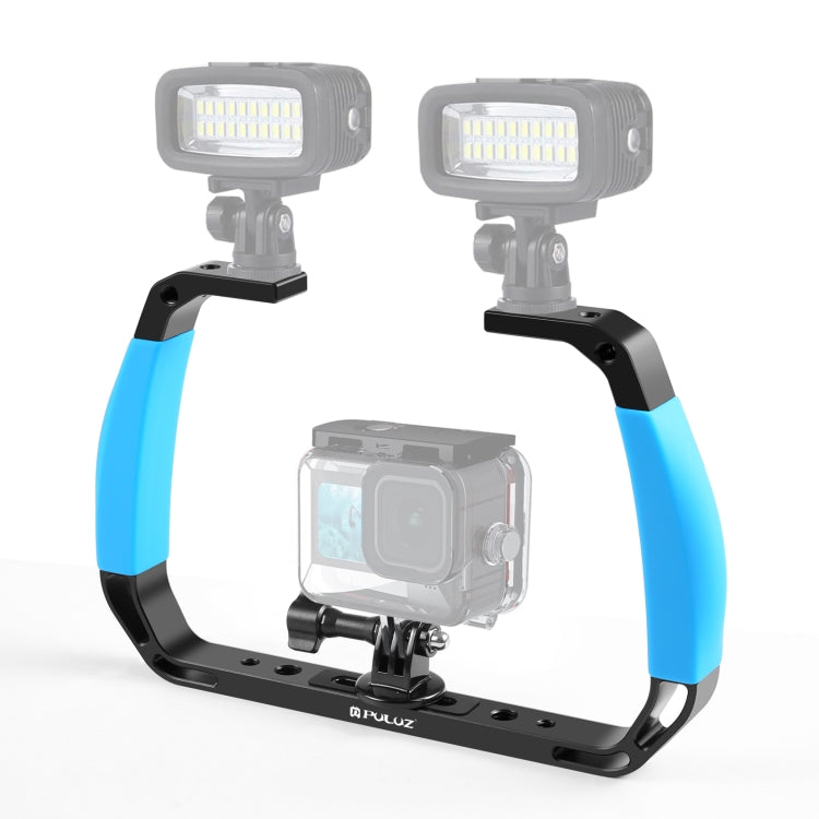 PULUZ Dual Silicone Handles Aluminium Alloy Underwater Diving Rig for GoPro, DJI OSMO Action, Insta360 and Other Action Cameras (Blue) - Diving Accessories by PULUZ | Online Shopping UK | buy2fix