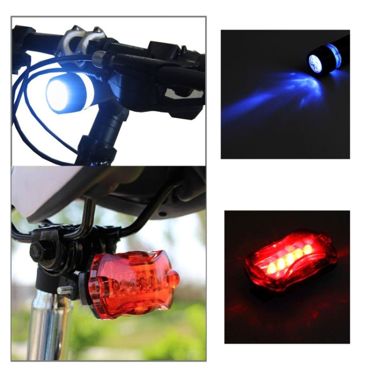 5 LED Water Resistant Bike Bicycle Head Light+ Rear Safety Flashlight - Taillights by buy2fix | Online Shopping UK | buy2fix