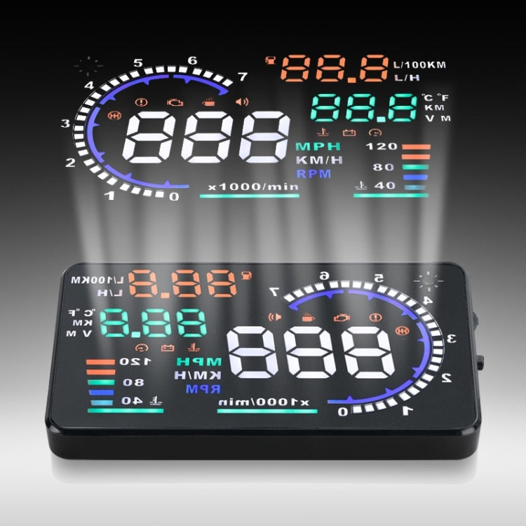 A8 5.5 inch Car OBDII HUD Warning System Vehicle-mounted Head Up Display Projector with LED, Support Fuel Consumption & Over Speed Alarm & Water Temperature & Fault Diagnosis - Head Up Display System by buy2fix | Online Shopping UK | buy2fix