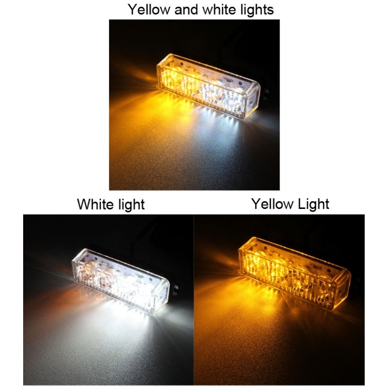 12W 720LM 6500K 577-597nm 4-LED White + Yellow Light Wired Car Flashing Warning Signal Lamp, DC12-24V, Wire Length: 95cm - In Car by buy2fix | Online Shopping UK | buy2fix
