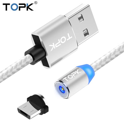 TOPK 1m 2.4A Max USB to Micro USB Nylon Braided Magnetic Charging Cable with LED Indicator(Silver) - Mobile Accessories by TOPK | Online Shopping UK | buy2fix