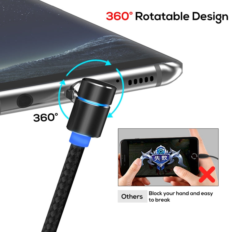 TOPK 2m 2.4A Max USB to USB-C / Type-C 90 Degree Elbow Magnetic Charging Cable with LED Indicator(Black) - Mobile Accessories by TOPK | Online Shopping UK | buy2fix