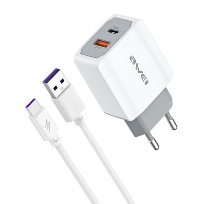 awei PD4 20W PD Type-C + QC 3.0 USB Interface Fast Charging Travel Charger with Data Cable, EU Plug - USB Charger by awei | Online Shopping UK | buy2fix