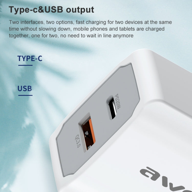 awei PD4 20W PD Type-C + QC 3.0 USB Interface Fast Charging Travel Charger with Data Cable, EU Plug - USB Charger by awei | Online Shopping UK | buy2fix