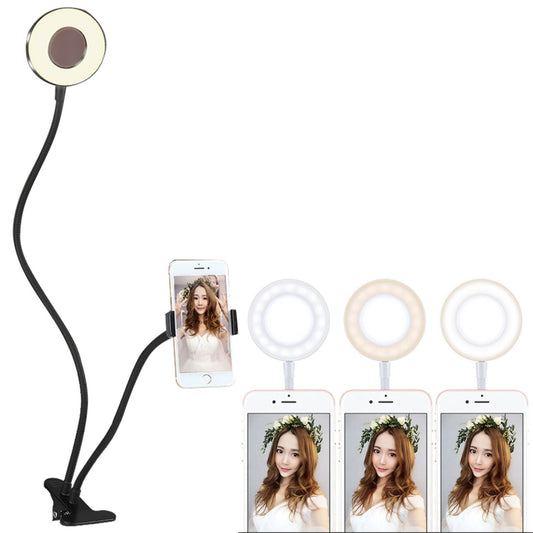 Clip Style Universal Cell Phone Holder Bracket Selfie Ring Light with 3-Color Light Adjustment, for Studio Recording, Live Broadcast, Live Show, KTV, etc.(Black) - Selfie Light by buy2fix | Online Shopping UK | buy2fix