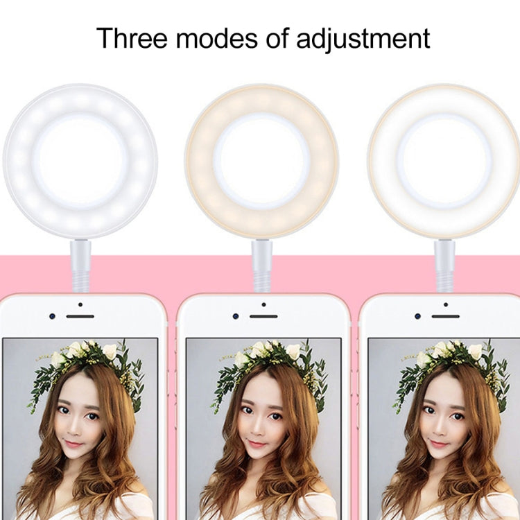 Universal Cell Phone Holder Bracket Selfie Ring Light with Microphone Clip & 3-Color Light Adjustment, for Studio Recording, Live Broadcast, Live Show, KTV, etc.(White) - Consumer Electronics by buy2fix | Online Shopping UK | buy2fix