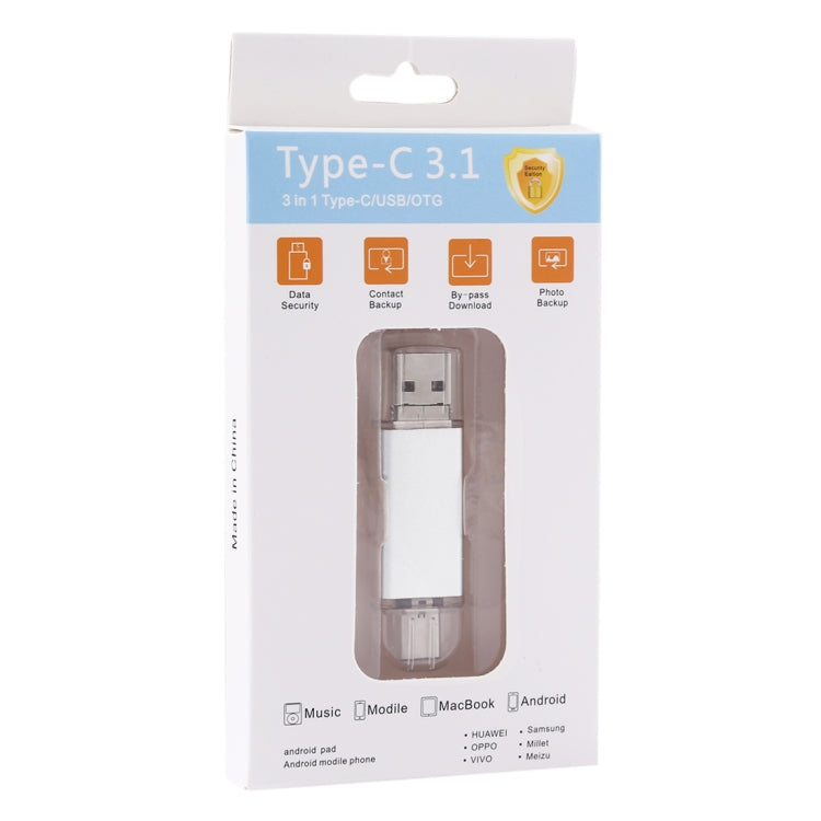 16GB 3 in 1 USB-C / Type-C + USB 2.0 + OTG Flash Disk, For Type-C Smartphones & PC Computer(Silver) - U Disk & Card Reader by buy2fix | Online Shopping UK | buy2fix