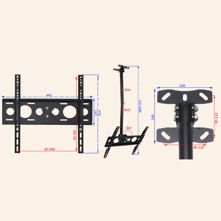 32-70 inch Universal Height & Angle Adjustable Single Screen TV Wall-mounted Ceiling Dual-use Bracket, Retractable Range: 0.5-3m - Consumer Electronics by buy2fix | Online Shopping UK | buy2fix