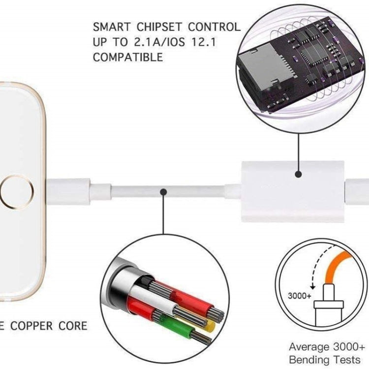 ZS-S1801 2 in 1 8 Pin Male to 8 Pin Charging + 8 Pin Audio Female Connector Earphone Adapter, Support Calls, Compatible with All IOS System - Earphone Adapter by buy2fix | Online Shopping UK | buy2fix