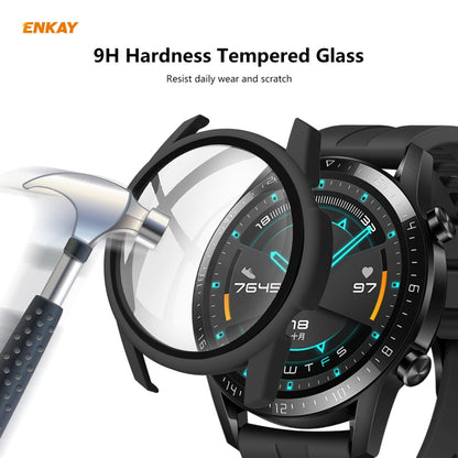 For Huawei Watch GT 2 42mm ENKAY Hat-Prince ENK-AC8201 Full Coverage PC Frosted Case + 9H Tempered Glass Protector(Black) - Watch Cases by ENKAY | Online Shopping UK | buy2fix