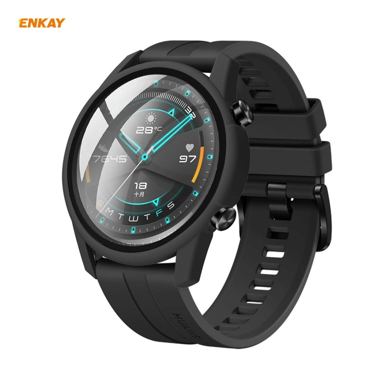 For Huawei Watch GT 2 42mm ENKAY Hat-Prince ENK-AC8201 Full Coverage PC Frosted Case + 9H Tempered Glass Protector(Black) - Watch Cases by ENKAY | Online Shopping UK | buy2fix