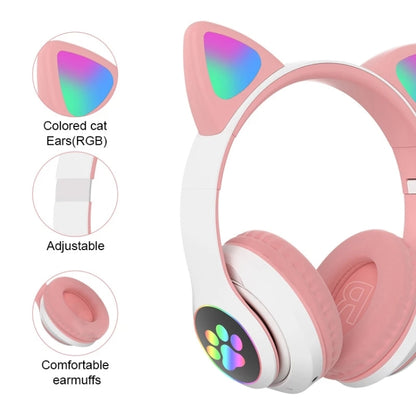 T&G TN-28 3.5mm Bluetooth 5.0 Dual Connection RGB Cat Ear Bass Stereo Noise-cancelling Headphones Support TF Card With Mic(Pink) - Headset & Headphone by T&G | Online Shopping UK | buy2fix