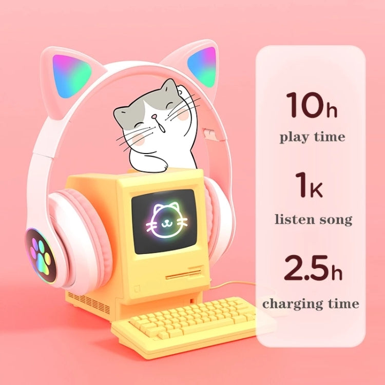 T&G TN-28 3.5mm Bluetooth 5.0 Dual Connection RGB Cat Ear Bass Stereo Noise-cancelling Headphones Support TF Card With Mic(Pink) - Headset & Headphone by T&G | Online Shopping UK | buy2fix