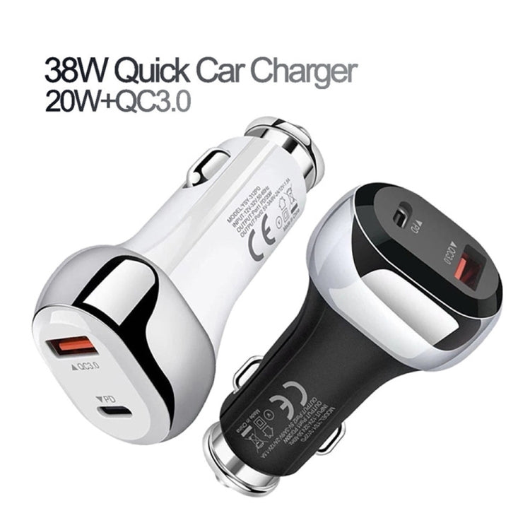 YSY-312PD QC3.0 18W USB + PD 20W USB-C / Type-C Car Charger with USB to Micro USB Data Cable(Black) - In Car by buy2fix | Online Shopping UK | buy2fix