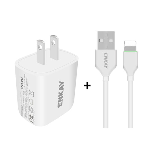 ENKAY Hat-Prince 20W PD Type-C + QC 3.0 USB Fast Charging Travel Charger Power Adapter with Fast Charge Data Cable, US Plug(With 8 Pin Cable) - USB Charger by ENKAY | Online Shopping UK | buy2fix